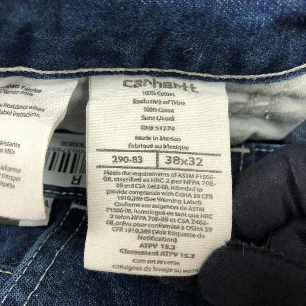 Carhartt FR Jeans Mens 38x32 Blue Flame Resistant Denim Carpenter Workwear Norm